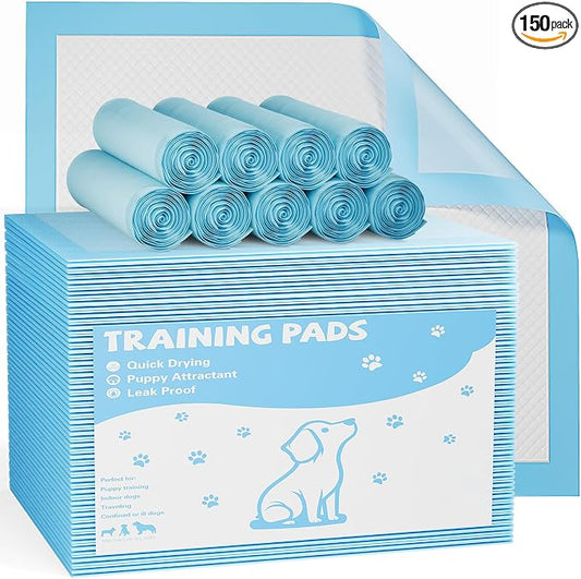 Sweetcrispy 150 Count Dog Puppy Training Pee Pads - Absorbency Disposable Underpads, 6-Layer Leakprood and Quick Drying, Regular Size 21.95''x 21.95'' for Potty Training, Incontinence Pads