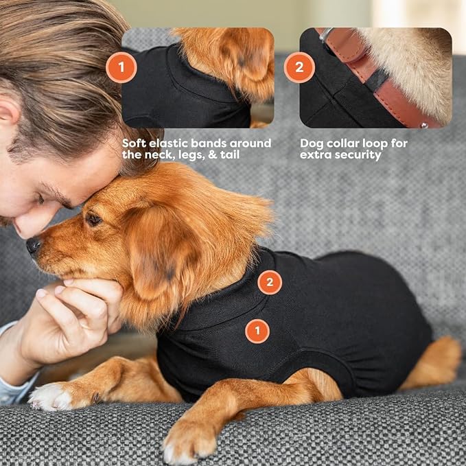 Suitical Recovery Suit for Dogs - Dog Surgery Recovery Suit with Clip-Up System - Breathable Fabric for Spay, Neuter, Skin Conditions - 16.9-20.1 Inch Neck to Tail, 23-34 Inch Chest - Small, Black