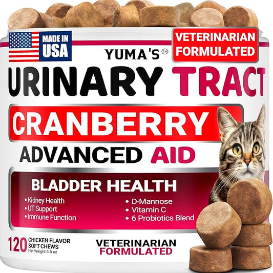 Cat Urinary Tract Health - Cranberry Supplement for Cats - Promotes Healthy Digestion & Normal Bladder Function - Probiotics - Vitamins and Food Supplements - Immune & Multivitamin Support Chews