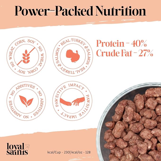 Human Grade Freeze Dried Raw Dog Food, Cage-Free Turkey & Salmon, Made in USA with USDA Organic Produce, High Protein, Grain Free, Complete Meal or Topper for All Breeds, 5 oz