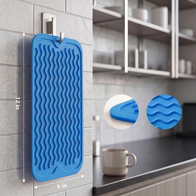 MicoYang Silicone Dish Drying Mat for Multiple Usage,Easy clean,Eco-friendly,Heat-resistant Silicone Mat for Kitchen Counter or Sink,Refrigerator or Drawer Liner Lichen BlueL S 12 inches x 6 inches