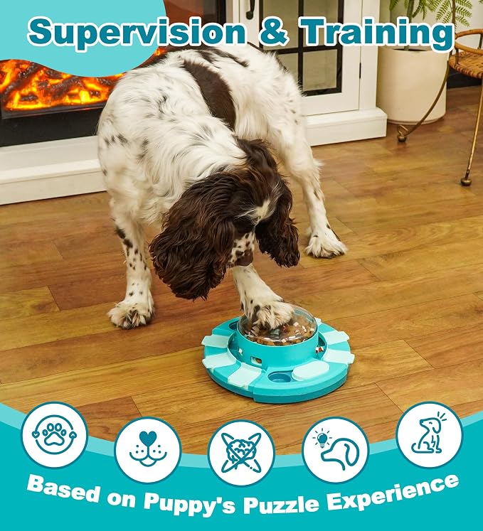 Aluckmao Dog Puzzle Toy Feeder, Press to Dispense Food, Slows Eating, Brain Stimulation Mental Enrichment, Interactive Treat Dispenser Game
