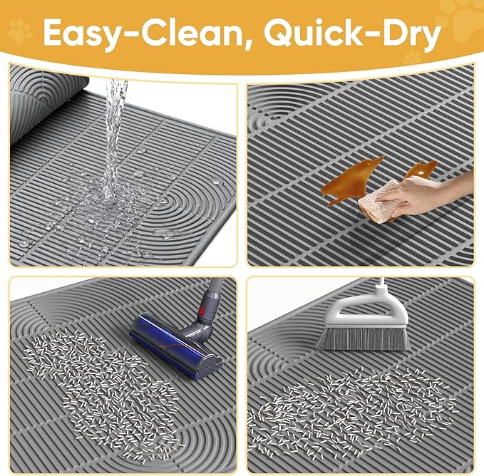 TRZZ XXL Extra Large Cat Litter Mat, Silicone Litter Box Mat for Floor, Waterproof & Non-Slip, Easy to Clean, Cat Litter Trapping Mat & Kitty Litter Catcher for Scatter Control (Brown)