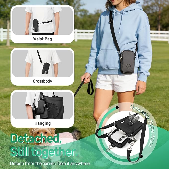 YUDODO Dog Front Backpack Carrier 7-15 lbs, Soft Breathable Pet Front Facing Carrier with Adjustable Straps, Multi-Pocket Design, for Small Dogs & Cats (with Detachable Sling Pouch - Black)