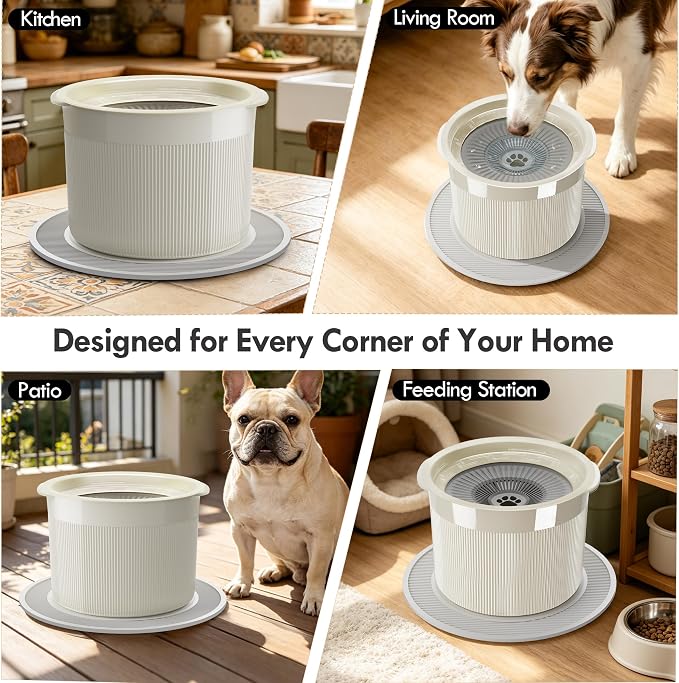 No Spill Ceramic Dog Water Bowl, Large Capacity Slow Drinking Bowl with Floating Disk & Filter, Heavy Duty Anti-Slip Bowl for Small to Medium Dogs, Cats & Multi-Pet Homes Indoor