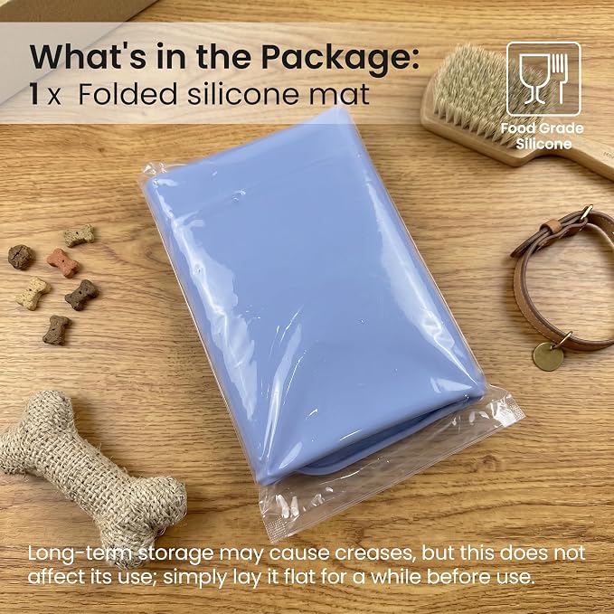 Silicone Pet Feeding Mat, 26x26 Inch Waterproof Dog Bowl Mat – Non-Slip, Machine Washable, Thin 0.28 Inch Edge for Messy Eaters, Protects Hardwood & Tile Floors, Blue