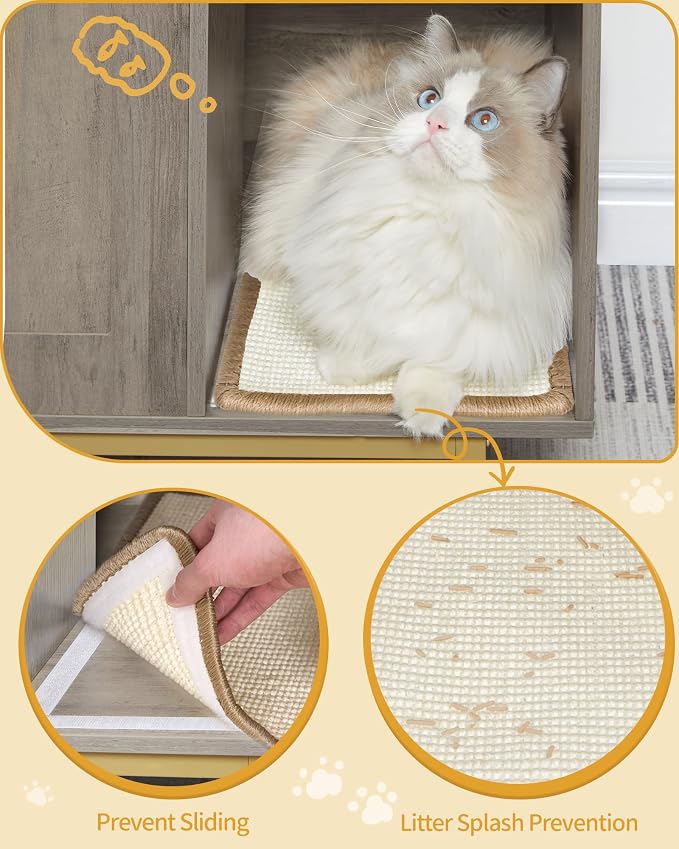 Hzuaneri Cat Litter Box Enclosure Enclosed, Hidden Litter Box Cabinet Furniture with Storage, Wooden Indoor Cat House Large, Modern End Table for Living Room Entryway, Greige and Gold CB01505G