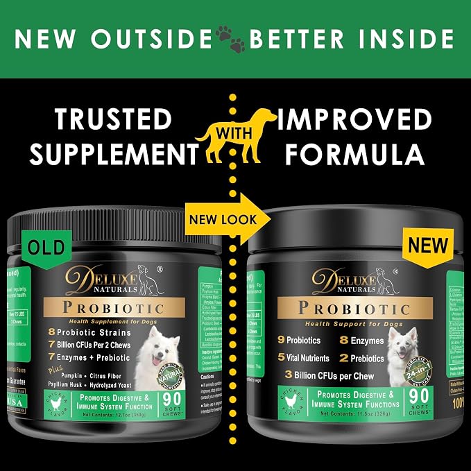 Probiotic Soft Chews for Dogs – 270 Count (3 x 90ct) – Digestive & Immune Support with 9 Probiotics, 8 Enzymes, 2 Prebiotics & 5 Vital Nutrients – Chicken Flavor
