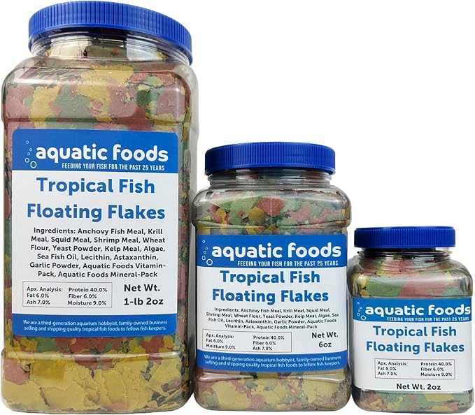 Premium Tropical Fish Flakes, Mix of Krill, Color Enhancing, Spirulina Flakes for Cichlids, Angels, Goldfish, All Tropical Fish Also Pellet Mix, Wafer Mix Included…6oz Jar