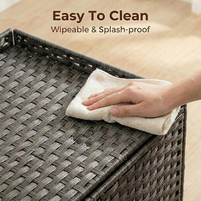 Cat Litter Box Enclosure Furniture, Handwoven Rattan Hidden Cat Washroom Cabinet with Door, Mat and S-Shaped Hooks, Large Cat House for Living Room or Bedroom, Gray