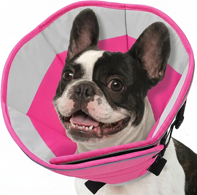 Dog Cones for Medium Dogs, Soft Cone for Dogs to Stop Licking, Comfy Dog Cone with Elastic Collar Loop, Recovery E-Collar Alternative for Wound Healing After Surgery, Pink M