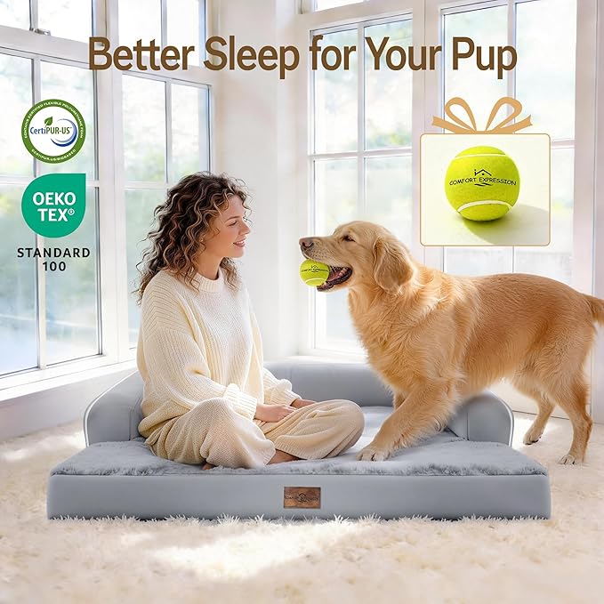 Comfort Expression Extra Large Dog Bed - XXL Orthopedic Washable Bed for Big Dogs - Waterproof Non-Slip Pet Couch Bolster with Removable Cover, 48 x 33
