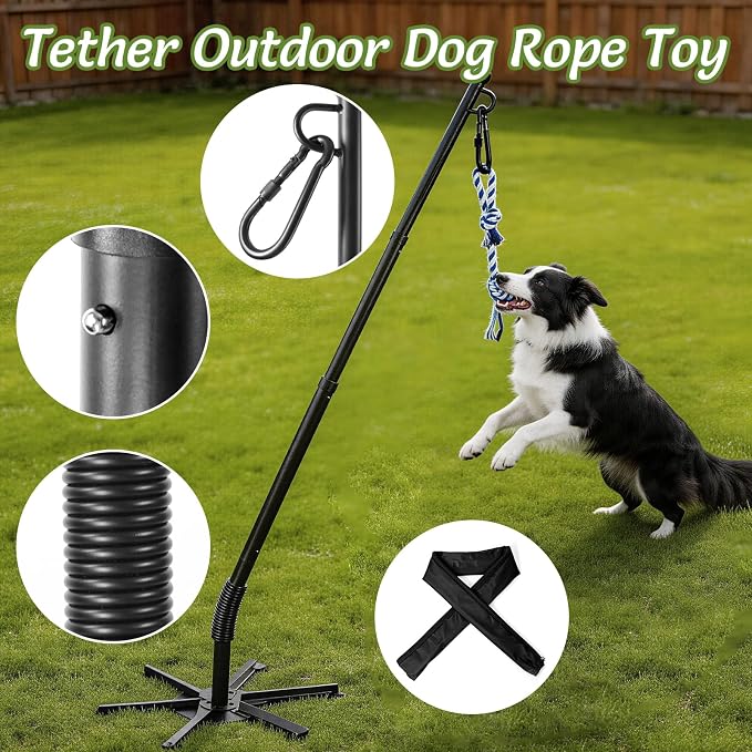 CWV Outdoor Tug of War Dog Toy for Large Dog, Tether Interactive Dog Solo Play Exercise Kit with 4 Kind of Toys for Self Play and Interactive