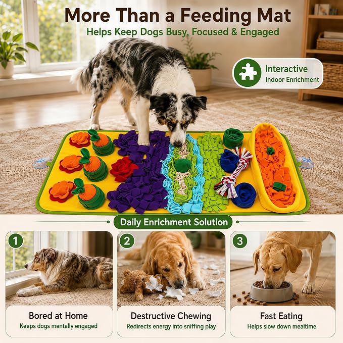 Snuffle Mat for Dogs – Extra Large 32'' x 20'', Washable Slow Feeder Dog Toy, Durable Interactive Dog Puzzle for Mental Stimulation & Nosework Training, with Anti-Slip Suction Cups