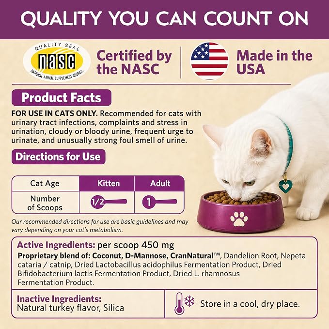 Kitty P. Freely Cat Probiotic Powder with Cranberry, Supports Urinary Tract & Kidney Health, Digestive & Immune Support, Made in USA, 30-Day Supply