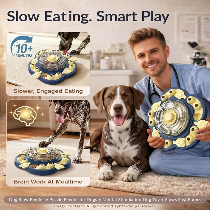 KADTC Dog Puzzle Toy, 3 Levels of Step-by-Step Challenge, Spin to Release Treat Dispenser, Slow Feeder & Mental Stimulation Enrichment Toy for Small Medium Large Dogs
