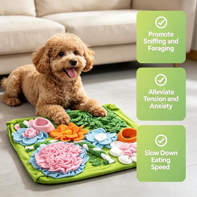 Snuffle Mat for Dogs, Slow Feeder Dog Puzzle Toy, Pet Enrichment Mat | Interactive snuffle mat encourages natural foraging, mental stimulation, slower eating, and enrichment for dogs.