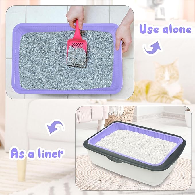 Tessco for you 30 Pack Disposable Cat Litter Boxes, Plastic Leakproof Litter Trays for Cats, Disposable Travel or Temporary Litters Pan for Kittens and Small Pets, 16.7 x 10.5 x 3.4 Inch(Light Purple)