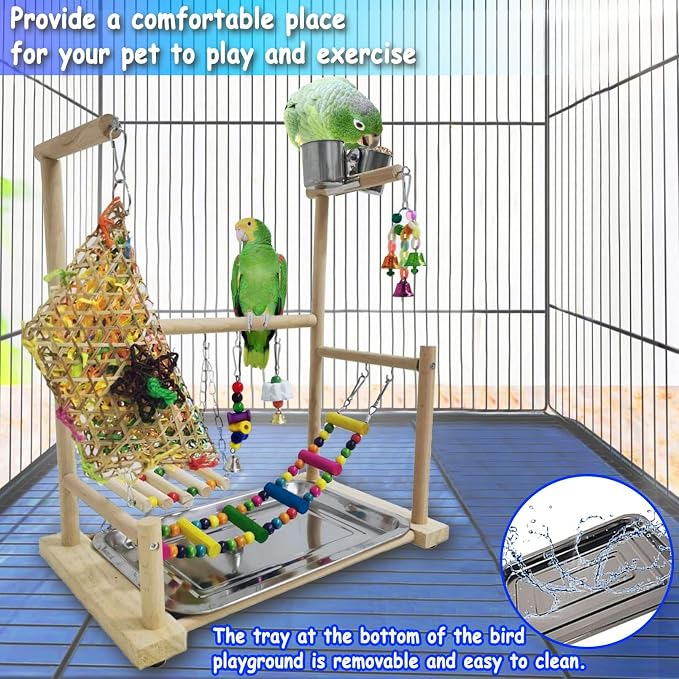 kathson Bird Playground,Parakeet Play Stand,Parrots Play Gym with Food Bowls,Cockatiel Playstand with Chewing&Exercise Toys,Birds Perch Stand for Budgie Conures Lovebirds