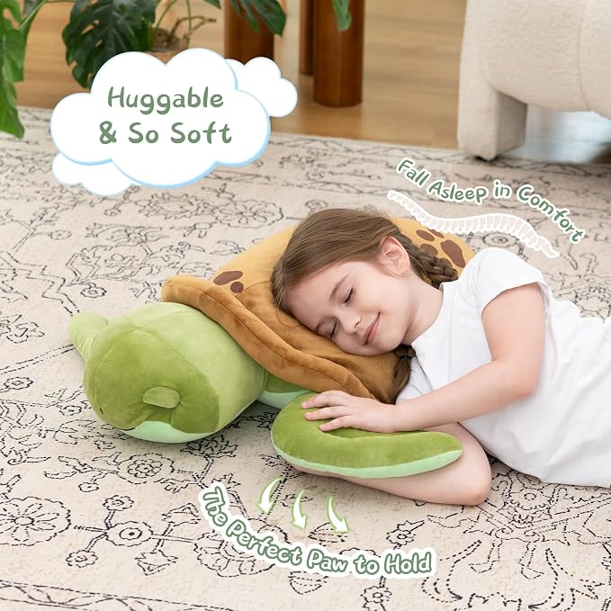 Muiteiur Giant Sea Turtle Pillow Plush 27.6 Inch, 2.3lb Weighted Stuffed Animal for Kids Adults, Large Ocean Body Pillow for Bed, Soft Turtle Cushion Nursery Decor Gift