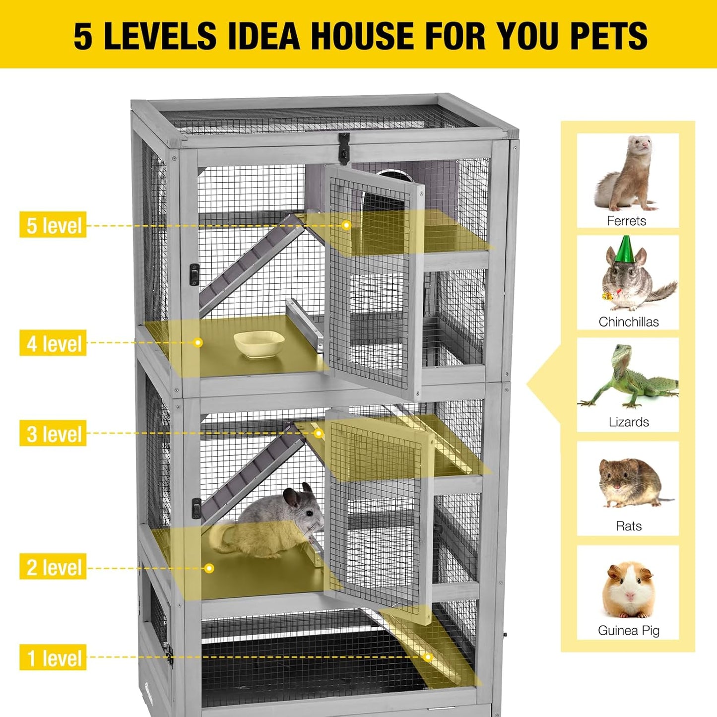 Aivituvin Ferret Cage Chinchilla Cage for Rat,Lizard,Squirrel, Chameleon,Gerbils and Other Small Animals