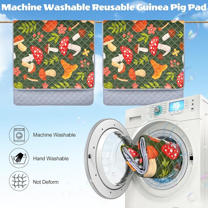 2 Pack Washable Guinea Pig Cage Liner, Reusable Guinea Pig Mat, Waterproof Super Absorbent Pee Pads for Small Animals