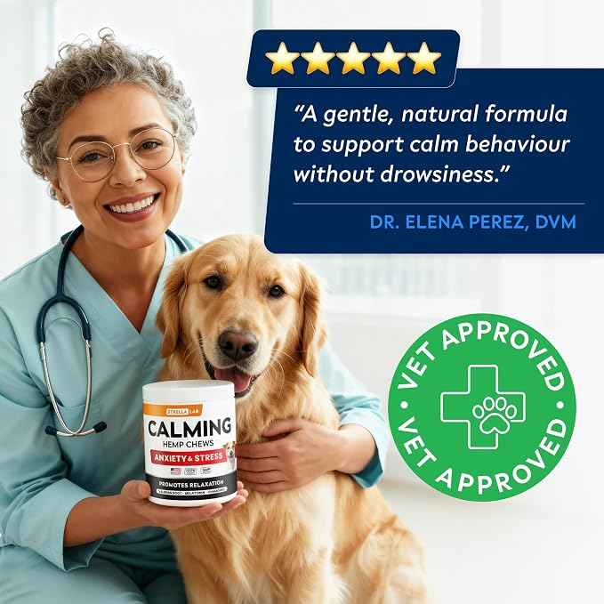 Advanced Calming Chews for Dogs - Hemp Chews and Melatonin - Anxiety Relief - Sleep Aid - Relaxing Treats - Stress Relief During Fireworks, Storms, Thunder, Barking - Made in USA - BBQ - 60ct