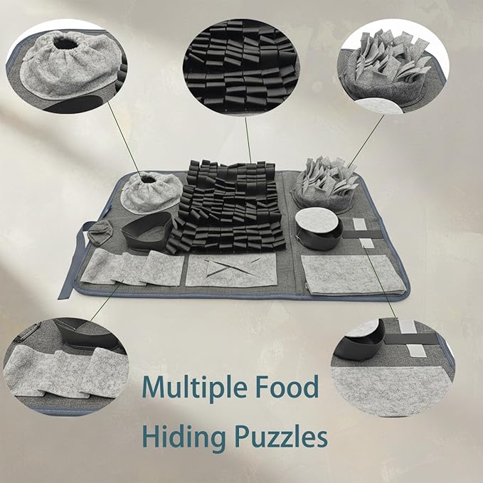 S Snuffle Mat for Dogs Gray - Interactive Dog Puzzle Toy Enrichment Feeding Mat for Mental Stimulation, Slow Feeder Nosework Game, Washable Non-Slip Sniff Mat for Small Dogs