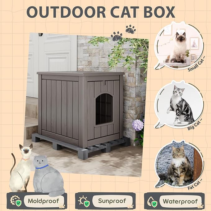 Cat Litter Box Enclosure, Hidden Litter Box with Openable Front Door, Outdoor Cat House Weatherproof, Side Table, Easy to Clean and Assembly, Dark Gray