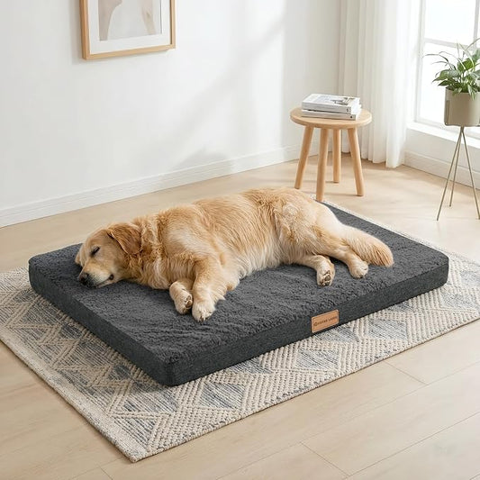 Patas Lague Orthopedic XL Dog Bed Large Sized Dog 42''X28'', Soft Waterproof Egg Crate Foam Large Pet Crate Beds Mat with Removable Washable Cover and Non-Slip Bottom, Dark Grey