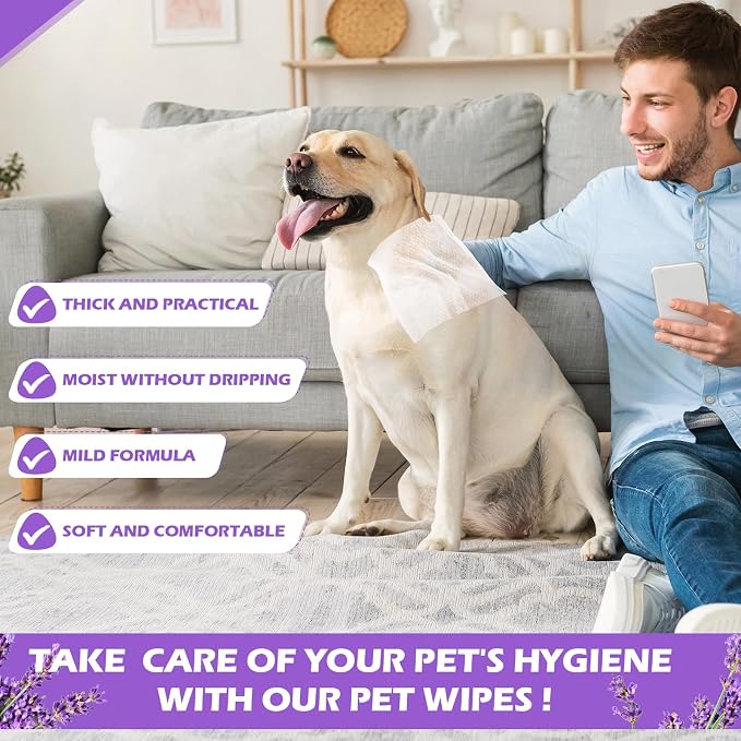 Treela 10 Packs of 800 Dog Wipes Pet Wipes Cat Grooming Supplies for Paws, Butt, Ear, Skin, Body Bath Cleaning Stain Odor Remover, Home or Travel Use(Lavender)