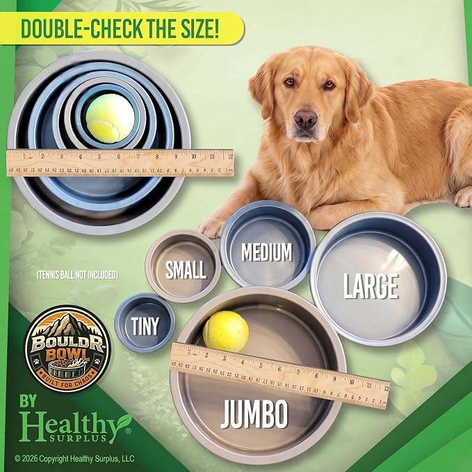 Pet Crock Bowl - 2 Pack – Thick Durable Plastic (Gray, 96oz Jumbo) Non-Tip Food & Water Dish for Dogs, Cats - Indoor/Outdoor - Chew Resistant, Easy Clean BouldrBowl from Healthy Surplus®
