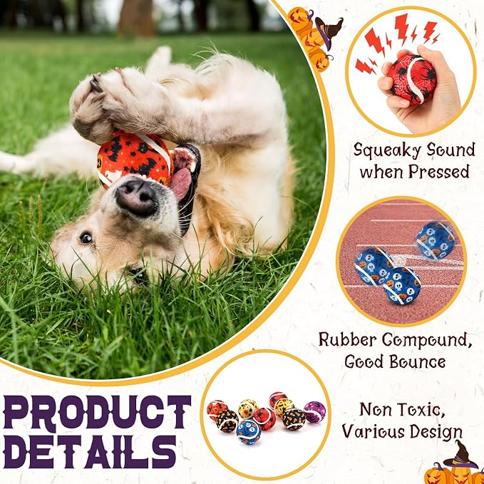 Seenelling 36 Pcs Dog Squeaky Tennis Balls 2.5 Inch Interactive Balls for Small Medium Large Dogs Teething Chew Toys for Throwing Fetch Exercise Playing Outdoor 6 Style(Spider)