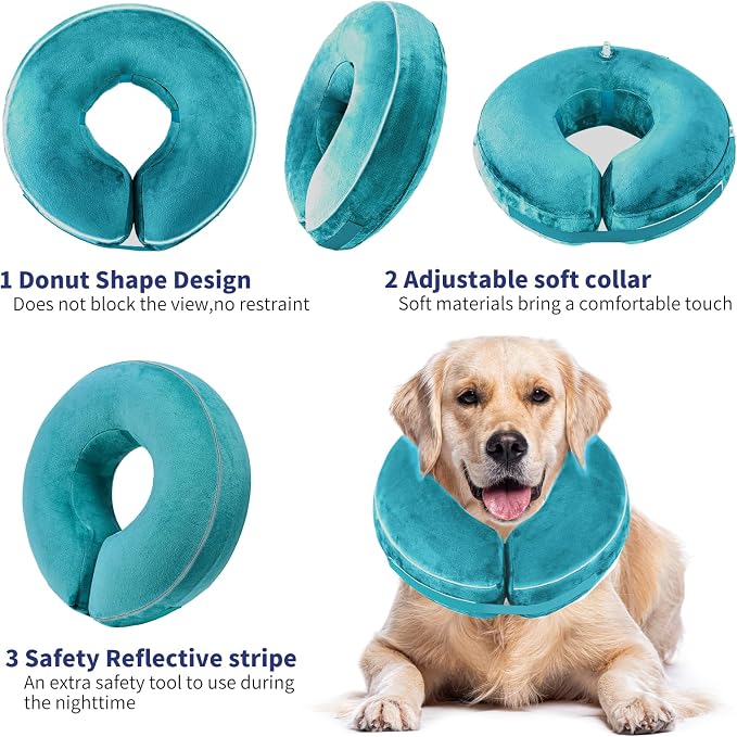 Inflatable Reflective Dog Cone Collar Alternative After Surgery,Doggie Recovery Dount Neck Ecollar,Adjustable Soft Dog Cone Collar for Small Medium Large Dogs (Light Blue, L)