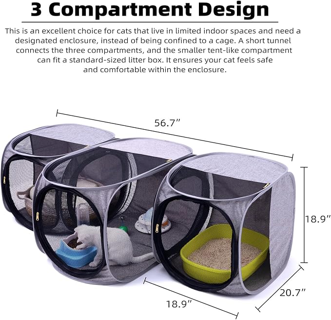 NAFU Corner Cat Playpen for Indoor Use, Pet Playpen with Litter Box Compartment, Foldable & Portable Enclosure for Kittens or Puppy, Cat Houses & Condos