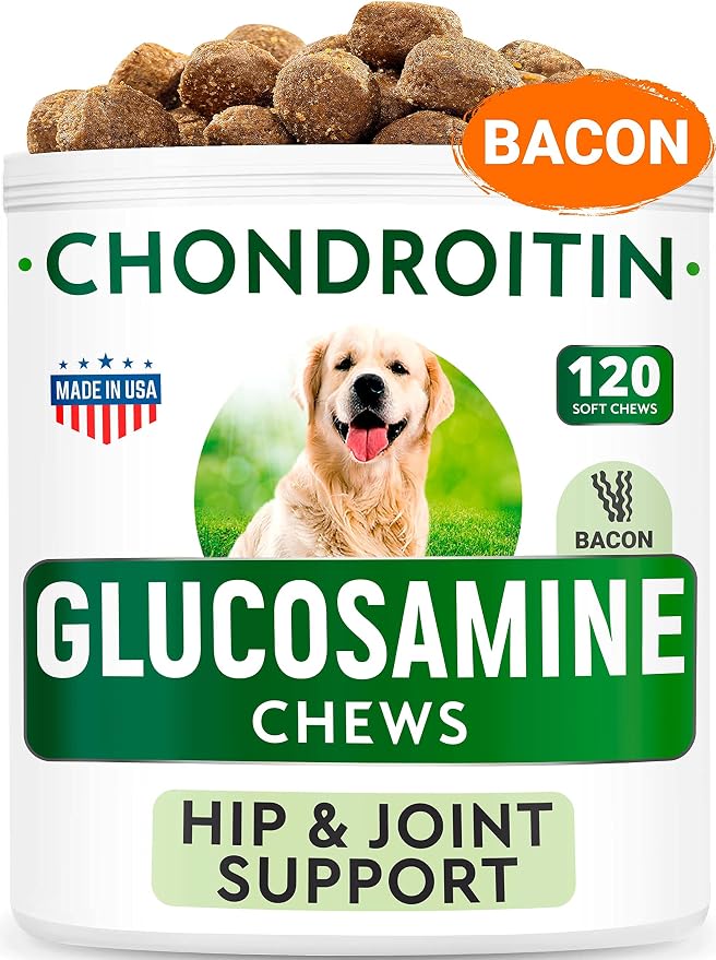 Glucosamine Dog Chews + Old Dog Joint Pain Relief Supplement Bundle - Senior Advanced Hip & Joint Support Formula - Chondroitin, MSM, Omega-3 - Bacon Flavor - 120 + 120 Chews - Made in USA