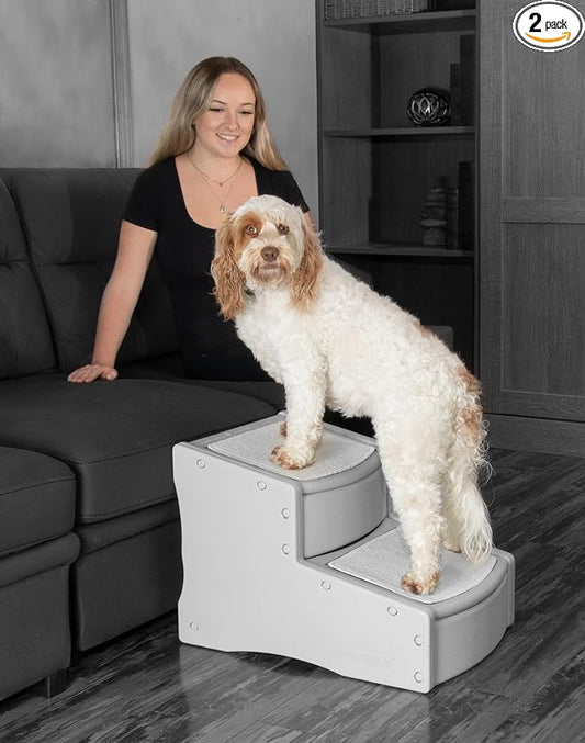 Pet Gear Easy Step II Extra Wide Pet Stairs, 2 Step for Dogs/Cats up to 200 pounds, Removable/Washable Carpet, Easy Assembly (No Tools Required), Fog