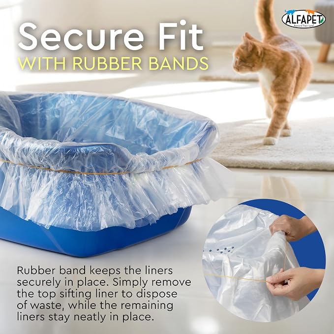 Cat Litter Box Sifting Liners Alfapet - Extra Giant 60 Count - Tear-Resistant Cat Litter Bags - Waterproof Kitty Litter Liners - Fits Almost All Litterbox Pan Sizes, 40" x 38", 30 lb Capacity