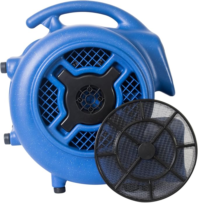 XPOWER X-800TF Pro 3/4 HP 3200 CFM Centrifugal Air Mover, Carpet Dryer, Floor Fan, Blower, Timer, Filter, for Water Damage Restoration, Janitorial, Plumbing, Home Use