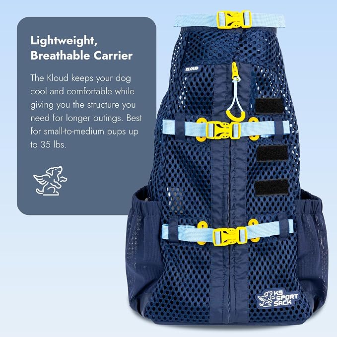 K9 Sport Sack Kloud - Small, Blue - Ideal for Dogs with 13-16” Back Length - Ultra-Light Mesh Backpack Carrier with Inflatable Frame