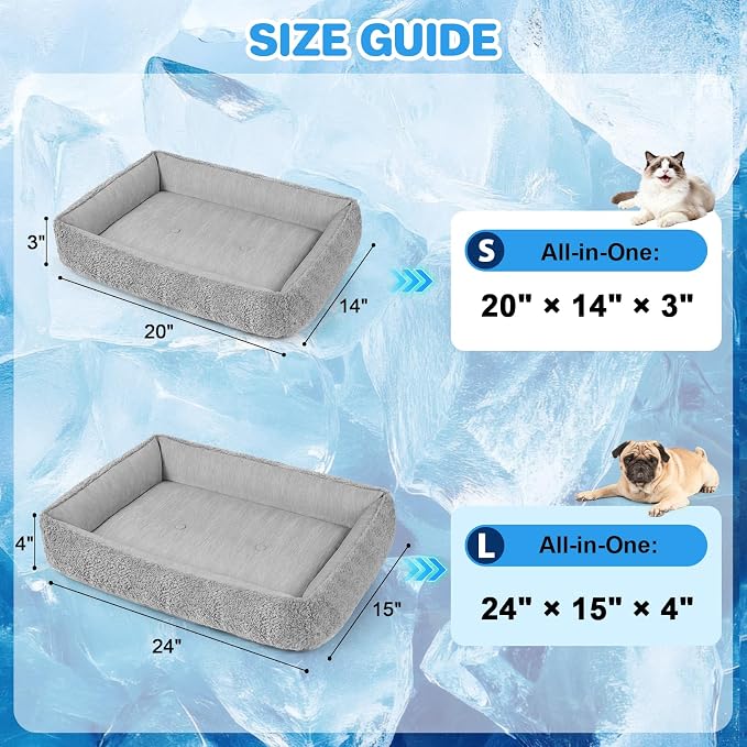 Cooling Dog Bed for Small Medium Dogs - Reversible Design (Ice‑Silk Cooling Layer | Sherpa Fleece Layer), Washable Dog Cooling Mat for Crates, Beds, Sofas 20" × 14"