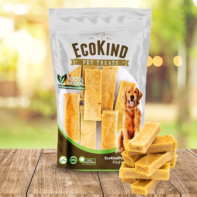 EcoKind Yak Cheese Himalayan Dog Chews, Yak Chews for Small Dogs, Long Lasting Bone for Aggressive Chewers, 4 Ingredients, Natural High Protein Dog Treats, No Additives, Peanut Butter, Small - 8 Chews