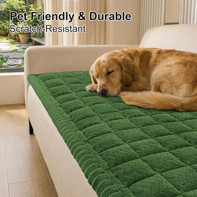 Smiry Couch Cover for Dogs, Non Slip Fuzzy Pet Sofa Covers Washable for 3 Cushion Couch, Soft Thick Furniture Protector for Cats Dogs, Against Fur, Dirt, Scratch Resistant (Olive Green, 27.6"x70.9")