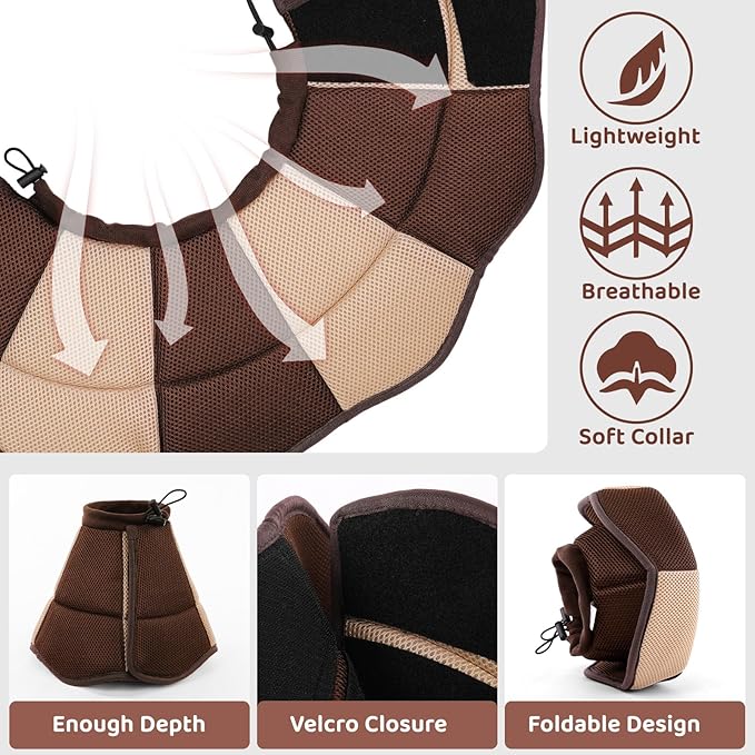 Dog Cones for Large Dogs, Soft Pet Cone Stop Licking After Surgery, Adjustable Pet E-Collar Alternative for Wound Healing, Brown X-Large