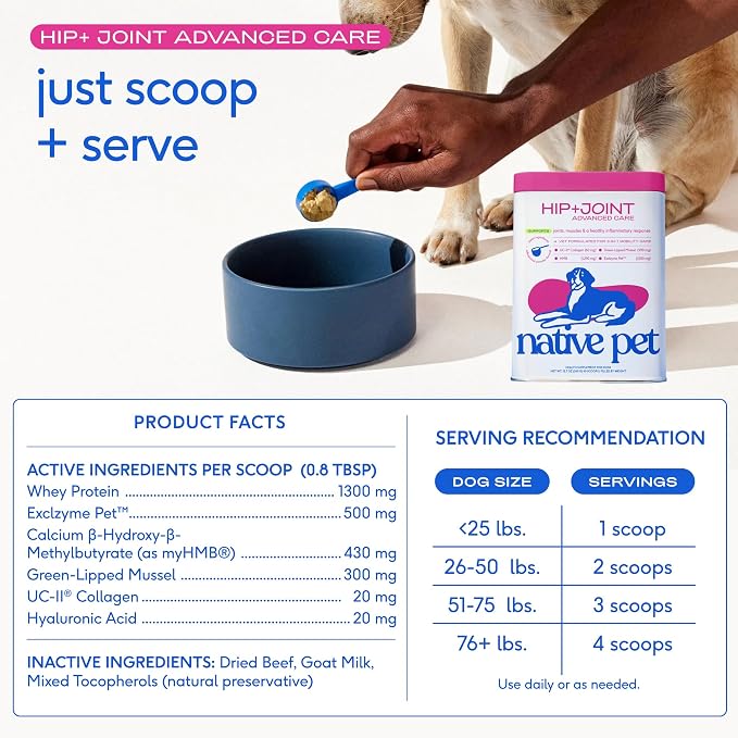 Native Pet Omega 3 Fish Oil for Dogs 16Oz & Advanced Care Hip & Joint Supplement for Dogs 12.7Oz Powder for Mobility & Movement - Supports Healthy Skin, Coat, Joints, Cartilage & Muscle