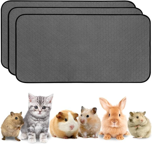 3 Pack Guinea Pig Cage Liners, Washable Guinea Pig Pee Pads Waterproof Reusable & Anti Slip Guinea Pig Bedding Fast and Super Absorbent Pee Pad Tarp Bottom for Small Animals (Dark Grey 24" X 47")