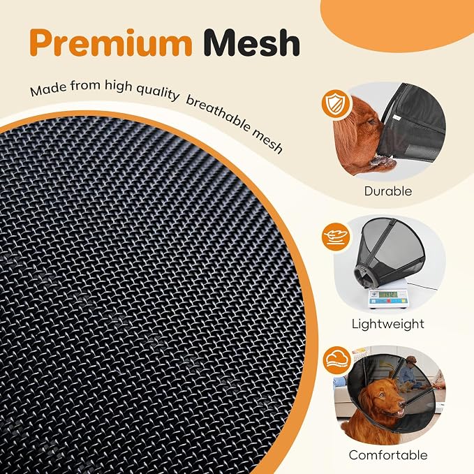 Breathable Mesh Dog Cone Collar for Surgery, Soft Elizabethan Recovery Alternative to Stop Licking,Pet Neck Collar for Large Medium Small Breeds, XXL, Matte Black