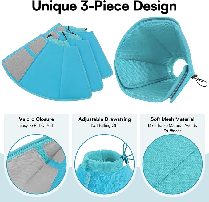 Queennmore Soft Recovery Cone for Small Dogs & Cats,Adjustable Comfy Dog Cone Alternative for Post-Surgery Wound Healing,LightBlue,S