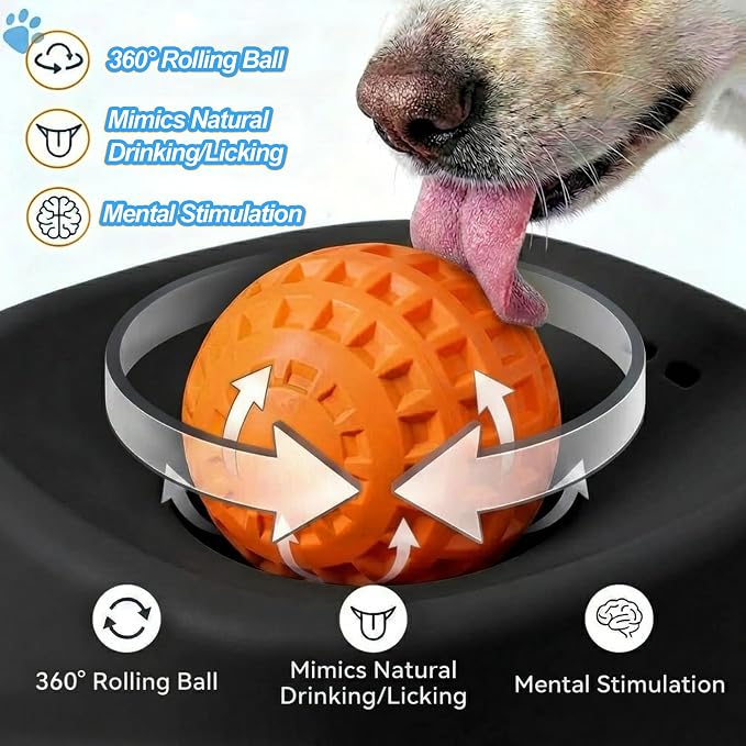 Slow Feeder Dog Bowl for Liquid Treats – Dog Lick Bowl with Rolling Ball, Anti-Slip Dog Enrichment Toy for Bone Broth and Yogurt, Calming Mental Stimulation for Small Medium Breeds,Black