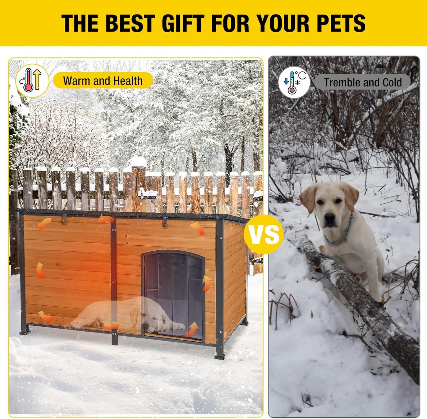 Aivituvin 59" Large Dog House 100% Insulated Dog Kennel with Liner for Winter,Waterpoof for Outdoor & Indoor Use.